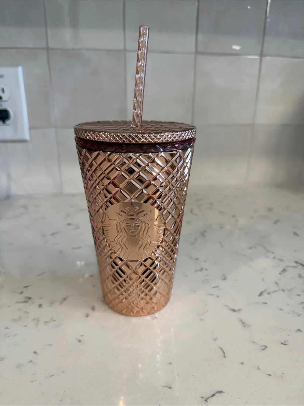 Starbucks Rose Gold Studded Tumbler with Straw, 16oz